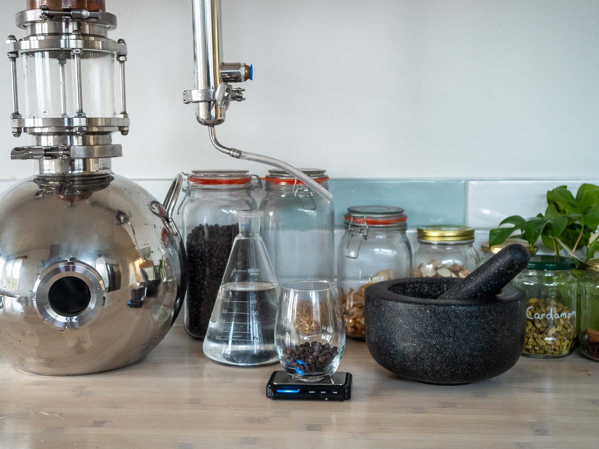 Image of DIY Distilling measuring out ingredients for old tom gin